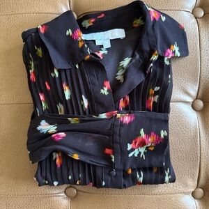 Hill House Home The Mellie Tuxedo Top Pin Tuck Sheer Black Floral Blouse XS